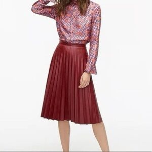NWT J. Crew Faux Leather Deep Red A-Line Pleated Skirt